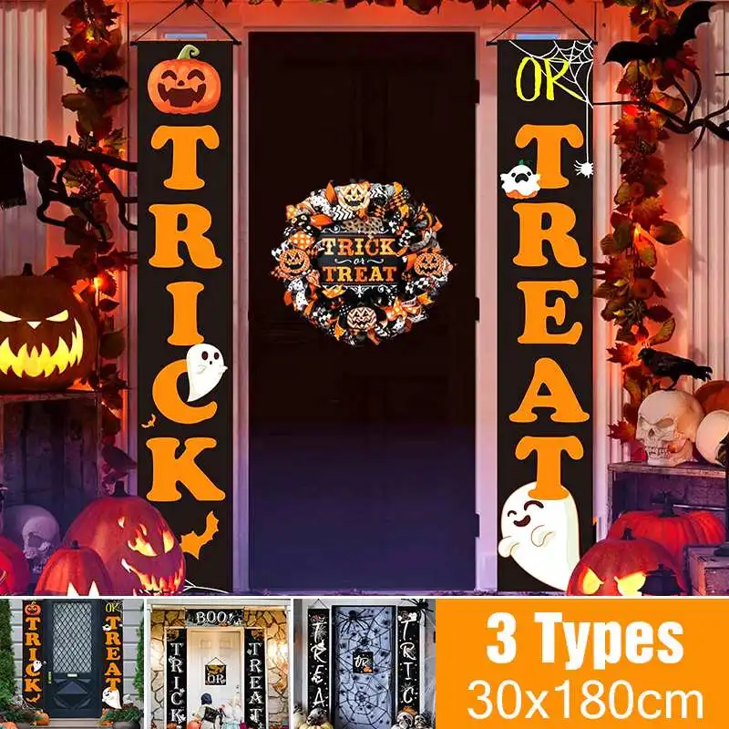 

Ghost Festival Trick or Treat Halloween Porch Sign Banner Flag Pumpkin Party Decor Home Door Ornaments Halloween Couplet