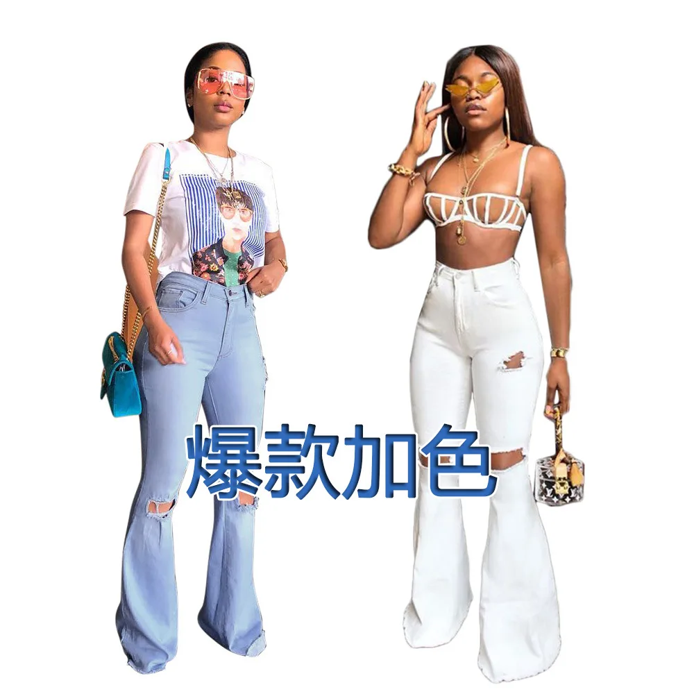 

European and American women's wholesale cotton high-elastic fabric jeans with holes