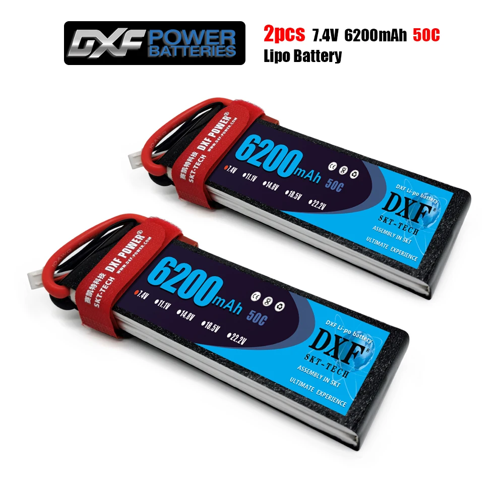 

DXF Lipo батарея 7,4 V 6200MAH 50C 2S MAX100C T/XT60 LiPo RC батарея для Rc вертолета автомобиля лодки дрона грузовика квадрокоптера Traxx