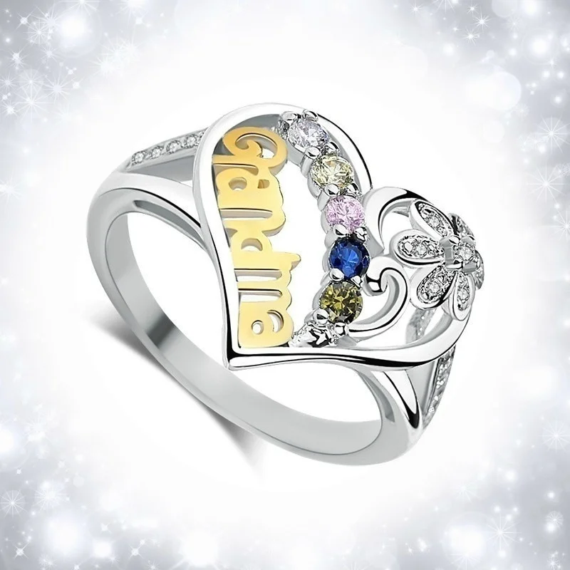 Новый подарок на день матери белое золото сердечко кольцо для любви женское