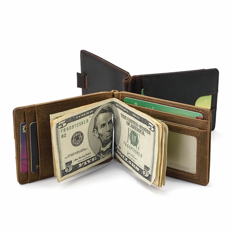 

Luufan Leather Money Clip Wallet 100% Genuine Leather Men Bifold Wallets For Credit ID Card Cash Clip Purse Portable New Fashion