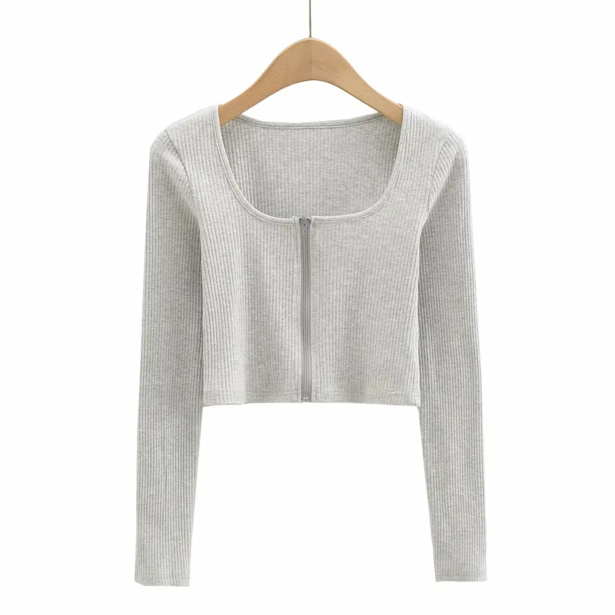 

TRODEAM Black Front Zipper Low Cut T Shirts Female Causal Crop Tops Long Sleeve Slim Bodycon Ladies Fashion Korean Tee Shirt