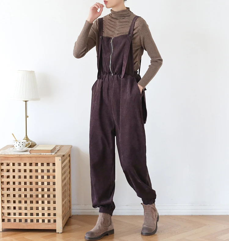 Женский хлопковый вельветовый комбинезон Свободный Повседневный комбидресс на