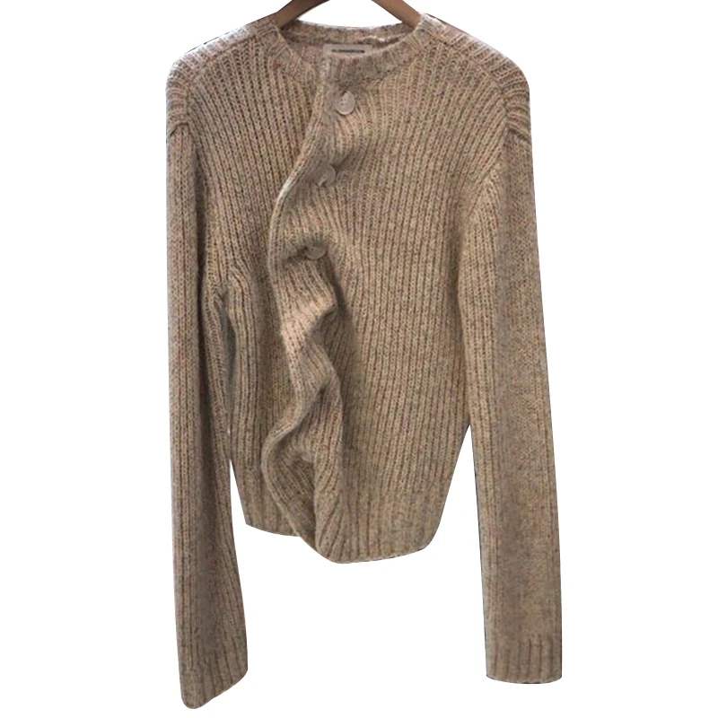 GALCAUR Asymmetrical Ruched Knitting Women's Sweaters O Neck Long Sleeve Korean Cardigans Female 2019 Autumn Winter Fashion New |