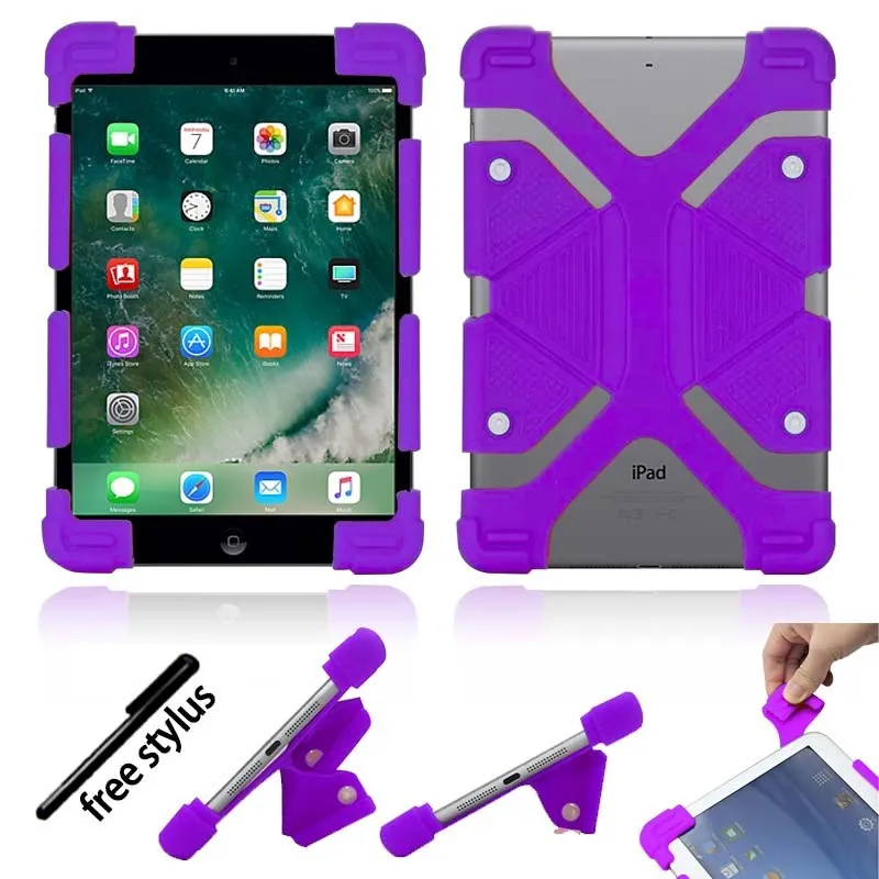 purple KK&LL For Apple iPad Pro 10.5" 9.7" 11"()- Tablet Shockproof Silicone Stand Cover Case+ Stylus - Цвет: purple