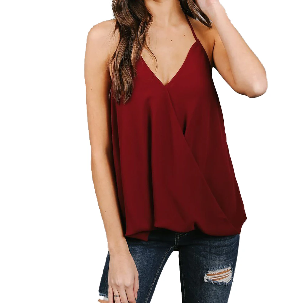 4 цвета Женский Летний жилет с вырезом топ шифоновый без рукавов v-образный вырез