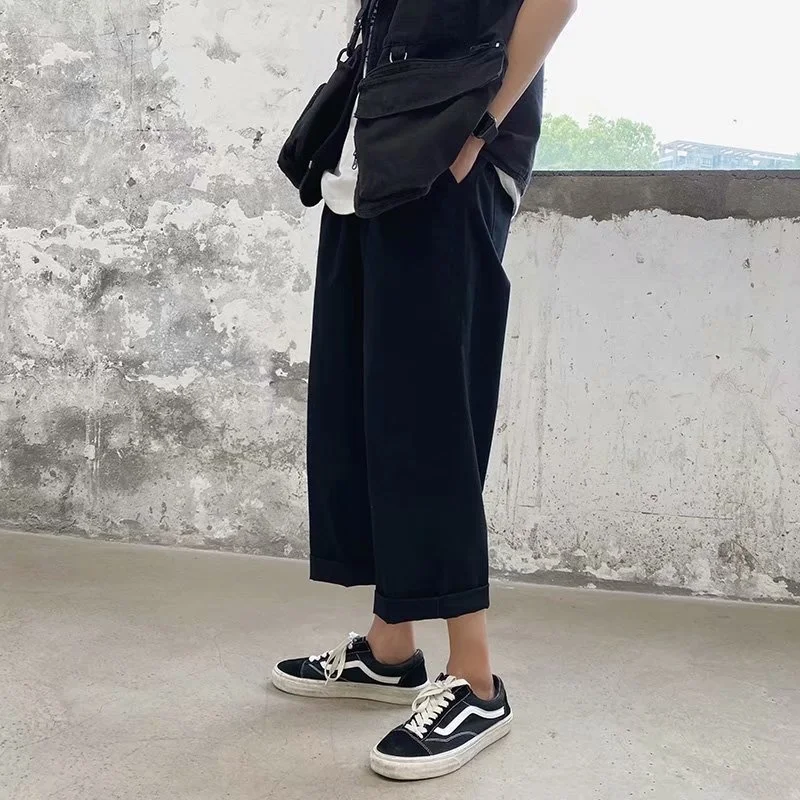 

Streetwear Mens Korean Fashions Pants Wide Leg Joggers 2021 Mens Khaki brown Black Loose Japan Style Straight Pants