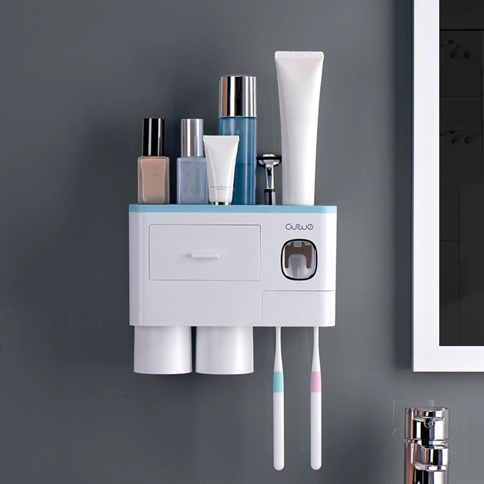 

Wall Mount Toothbrush Holder Bathroom Toiletries Storage Rack Brush Slots