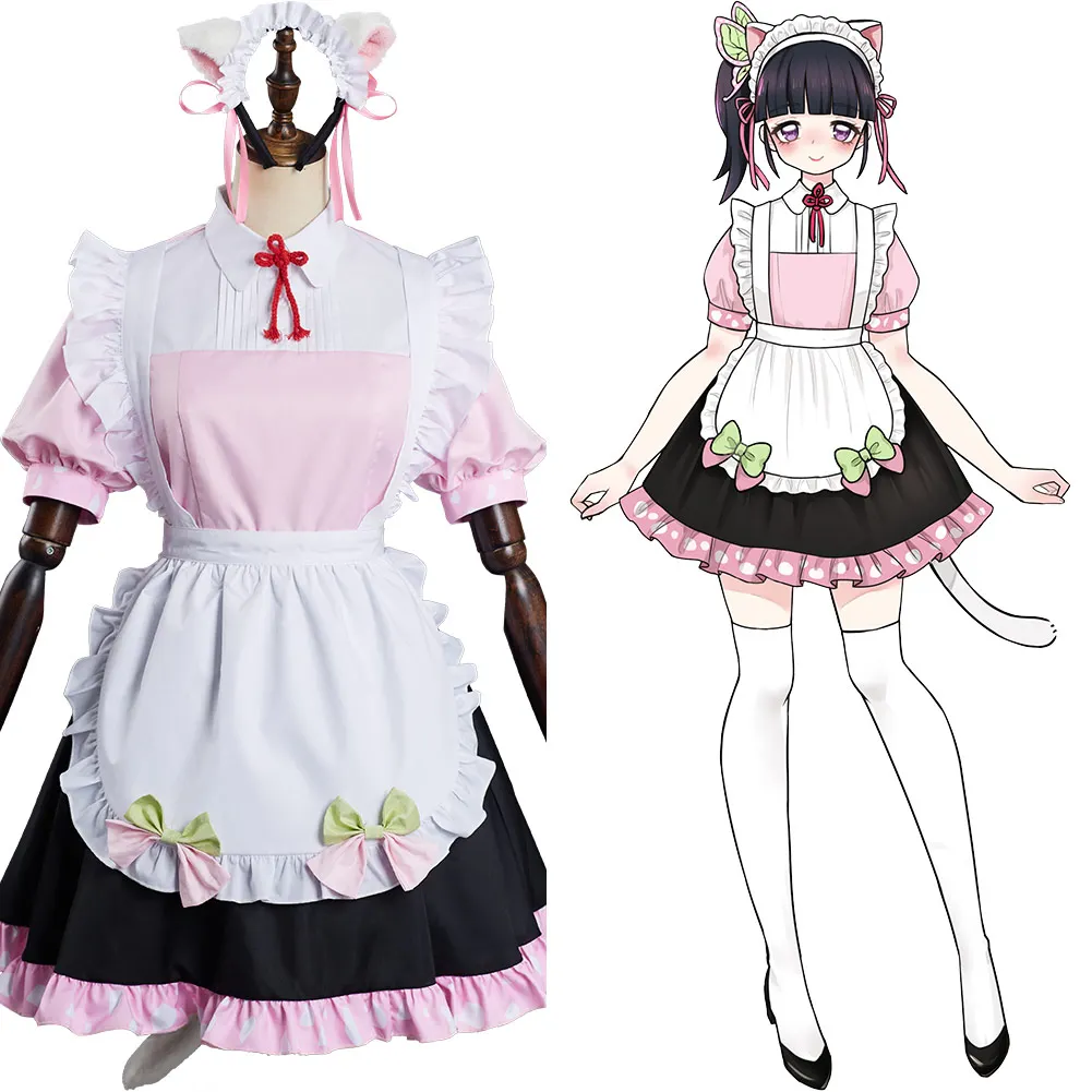 

Anime Demon Slayer Tsuyuri Kanao Cosplay Costume Cat Ear Maid Lolita Dress Kimono Outfits Halloween Carnival Suit