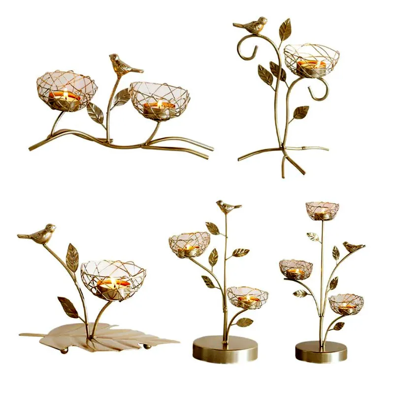 Скандинавский подсвечник из кованого железа ароматический с золотой птицей