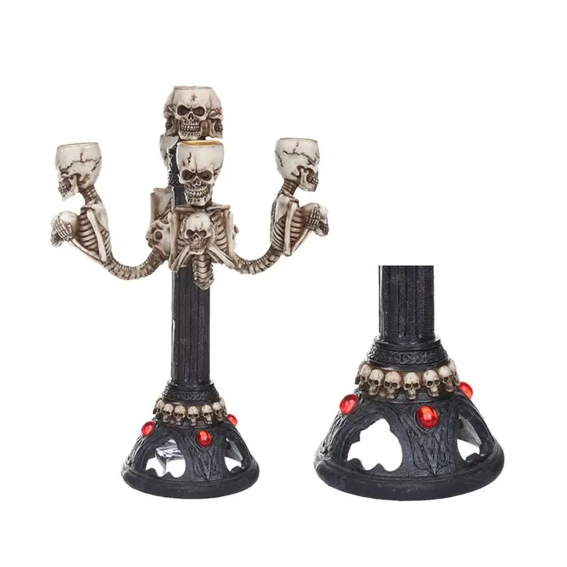 

1pc Skull Candlestick Candle Rack Scary Resin Candle Holder Halloween Ornament Skull Candlestick Decoration Props