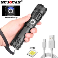 led flashlight with xhp50 2 lamp bead tactical chargeable torch waterproof 5 lighting modes zoomable high power searchlight18650