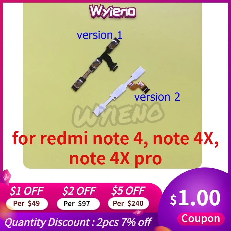 Wyieno для Hongmi 4X переключатель ВКЛ./ВЫКЛ. Лента Redmi кнопки регулировки громкости и