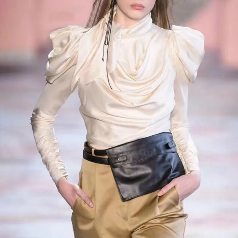 XUXI для женщин весна осень 2019 однотонная атласная винтажная женская блузка с