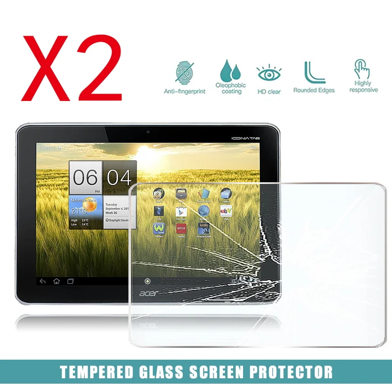 

2Pcs Tablet Tempered Glass Screen Protector Cover for Acer Iconia Tab A200 10.1" Full Coverage Explosion-Proof Screen