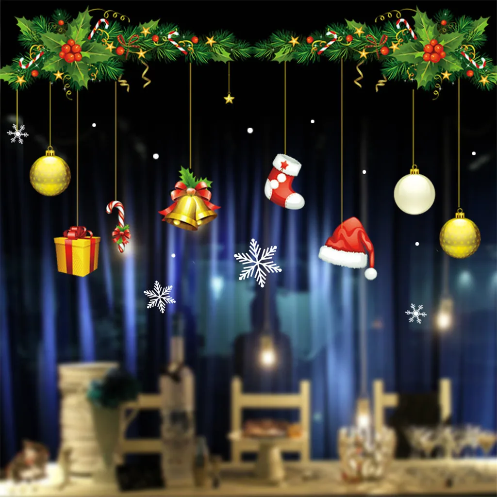 Горячая Прямая поставка рождественские наклейки на окна украшения Санта Клаус