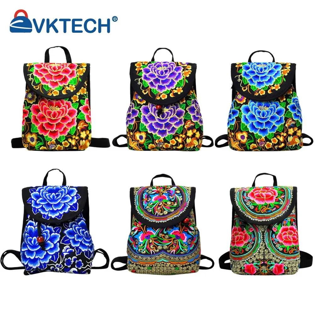 

Women Ethnic Style Flower Embroidered Canvas Backpack Ladies Vintage Large Capacity Handbags Travel Knapsacks Classical Elegance