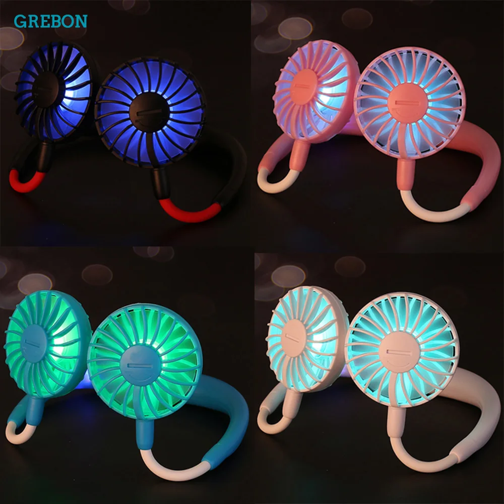 

Mini Fan Usb Rechargeable Hand Free New Portable Hanging Neck Sport Dance Wedding Handheld Air Cooler Led Adjustable Outdoor Sum