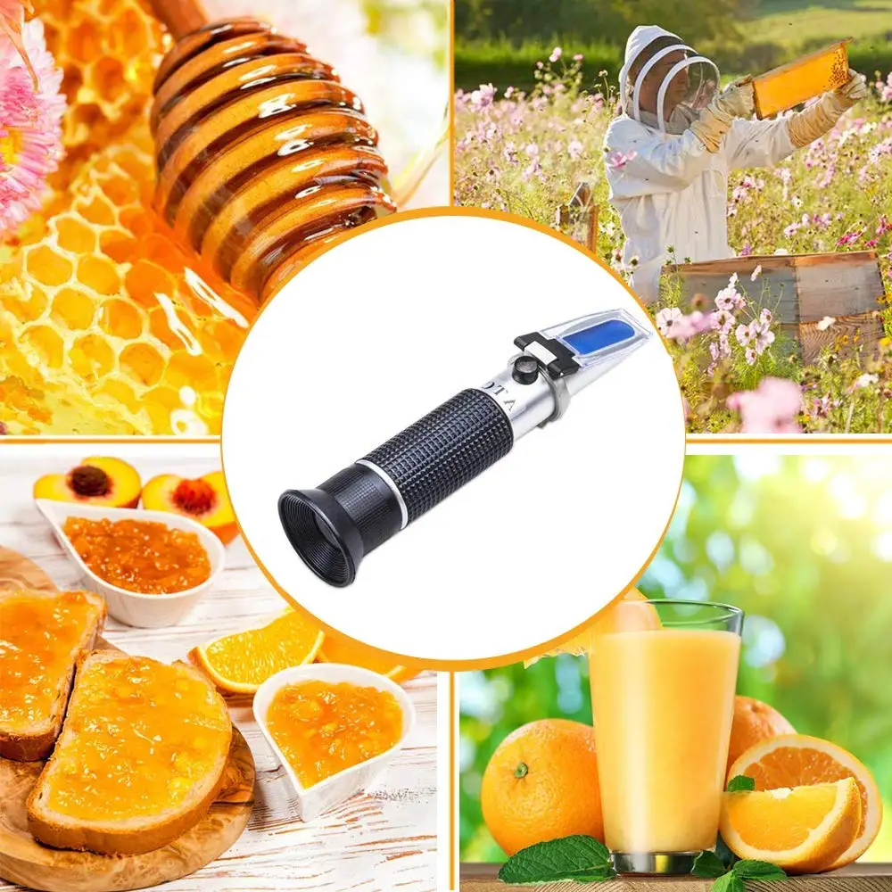 

Honey Refractometer for Honey Moisture, Brix and Baume, 3-in-1 Uses, 58-90% Brix Scale Range Honey Moisture Tester with ATC