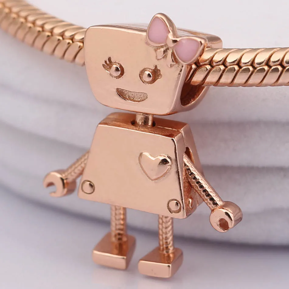 

Подвеска из серебра S925 пробы, подходящая для женского браслета, браслет Bella bot Girl, очаровательный розовый бант из эмали, розовое золото, «сдел...
