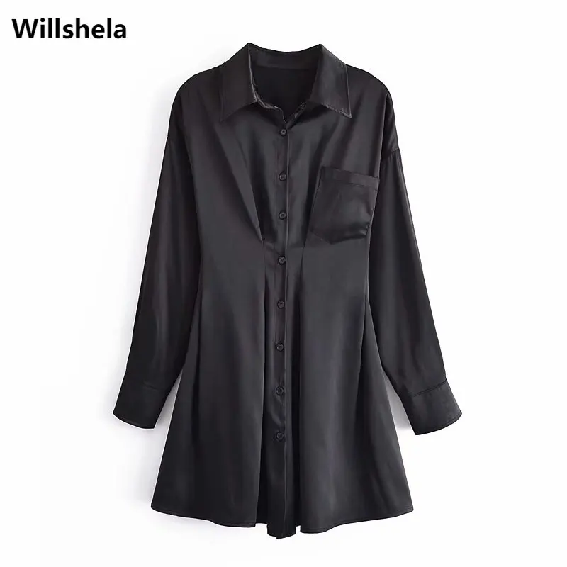 

Женское атласное платье-туника, Элегантное однобортное короткое платье с длинным рукавом, 2021