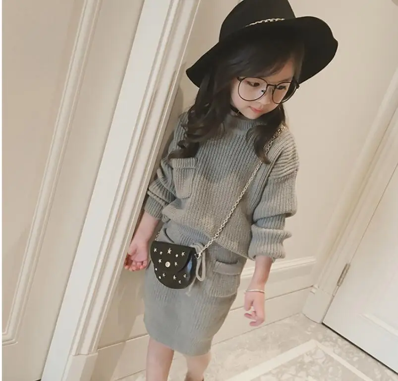 Комплекты одежды для маленьких девочек Шерстяной свитер и вязаная юбка Детская