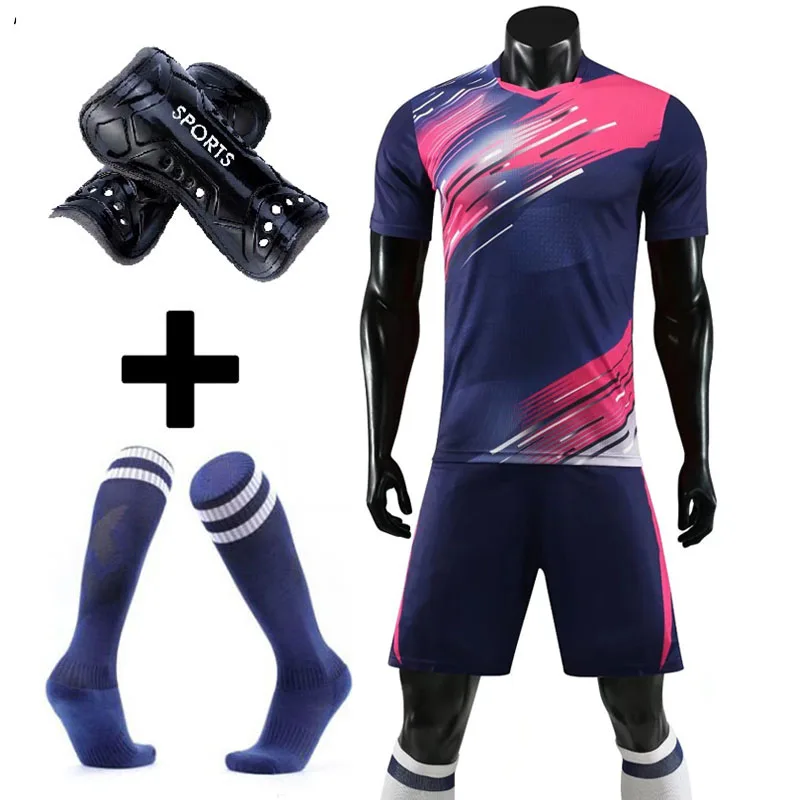 Soccer Jersey Set with socks+Shin guards custom Adult Kids survetement Football Kit uniforms Futbol Training Shirts Short Suit