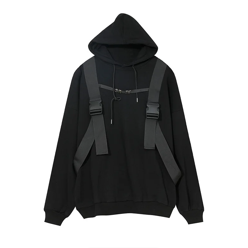 

IEFB 2021 Men's Autumn And Winter New Korean Loose Strap Connection TopsTrends Cotton Black White Hooded Sweatshirts Style Cloth