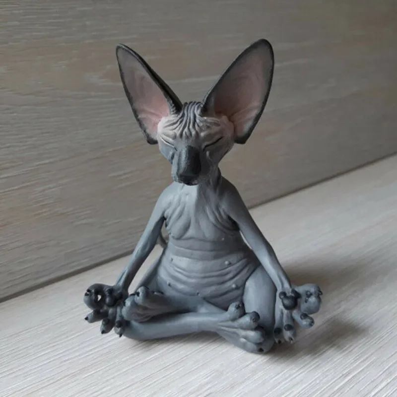 8CM Resin Hairless Cat Meditating Figure Toys Sphinx Animal Action Model Buddhist Meditation Home Decoration Gift For Kids - купить по