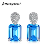 pansysen aquamarine earrings for women solid 925 sterling silver 5x8mm birthstone gemstone party jewelry fashion stud earrings