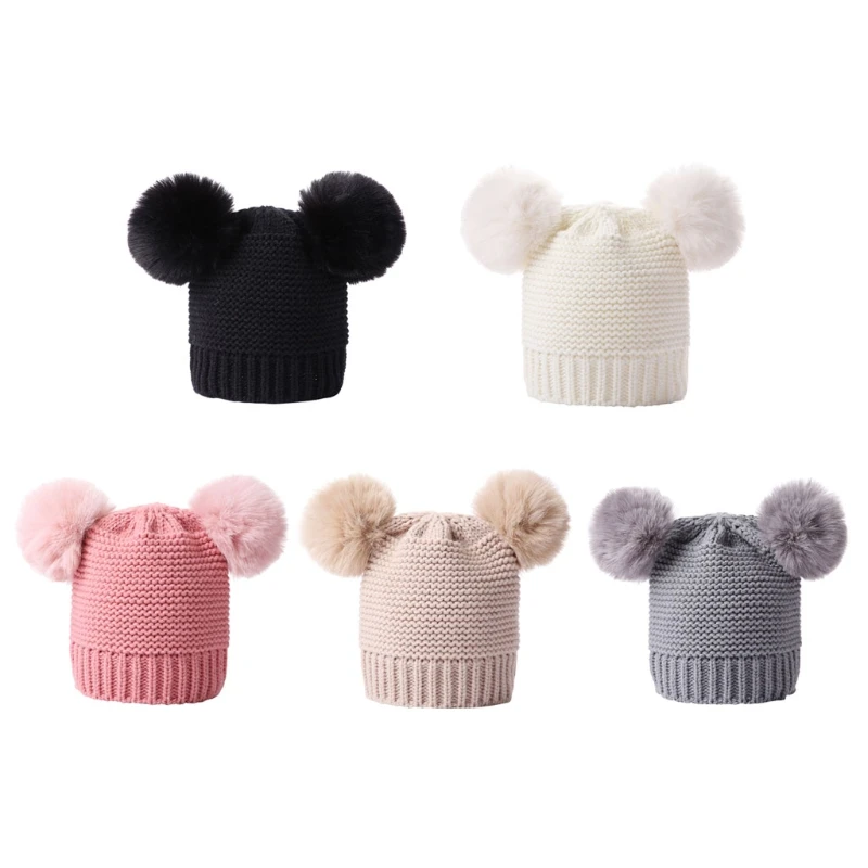 

Newborn Baby Kids Girls Boys Winter Warm Knit Hat Furry Balls Pompom Solid Warm Cute Lovely Beanie Cap Gifts