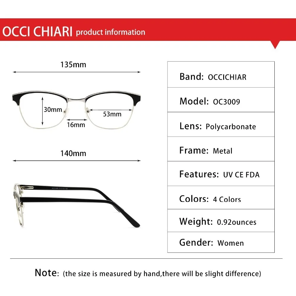 OCCI CHIARI, Ретро стиль, нержавеющая сталь, металл, женские очки для близорукости, прозрачные линзы, оптические очки Gafas W-CASANA
