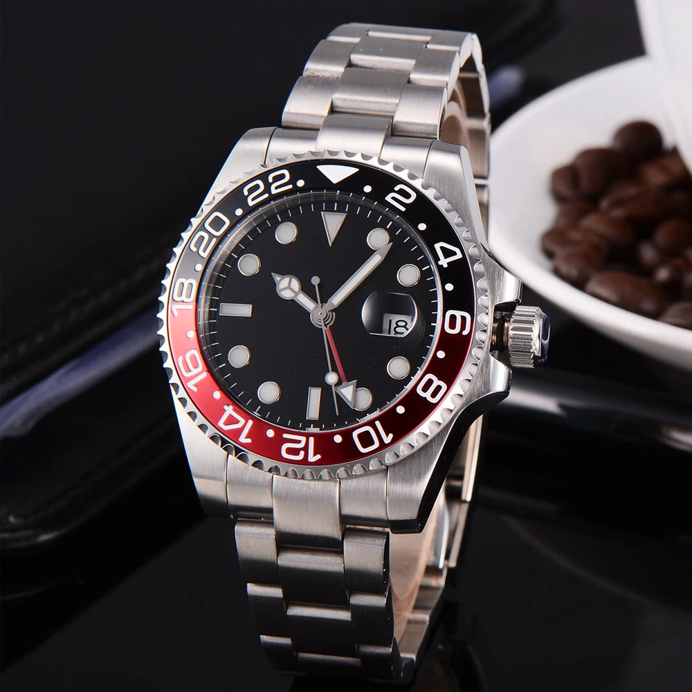 Мужские наручные часы BLIGER сапфировые черные красные керамические с черным