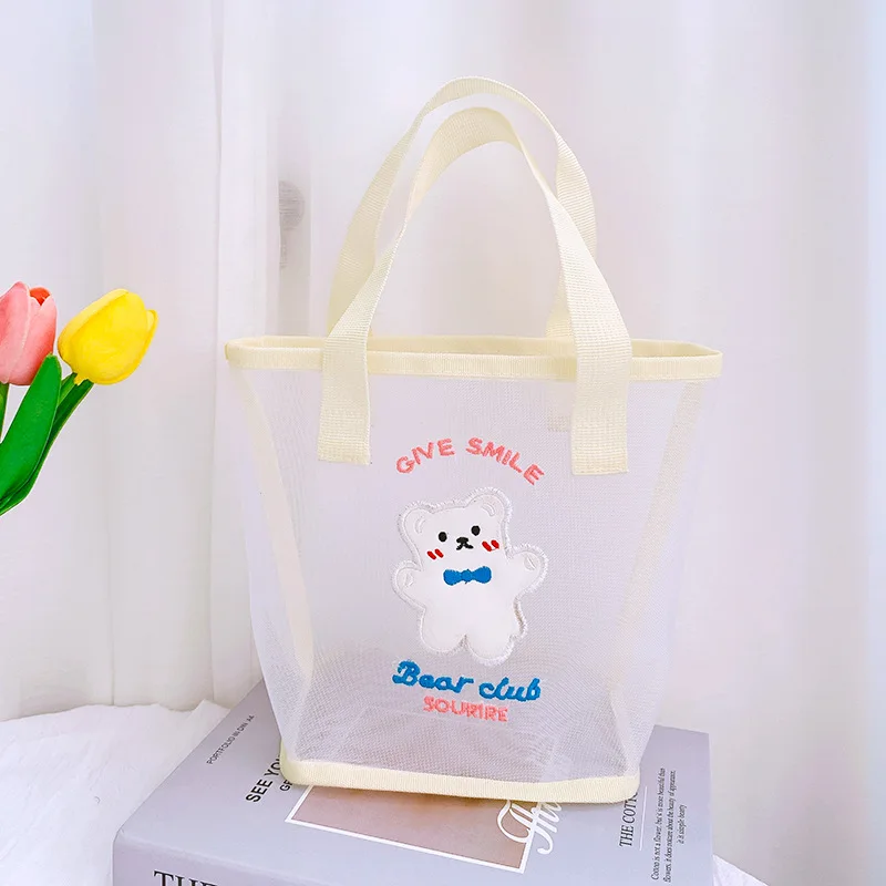 

Girls Ins Mesh Make up Bag Travel Beach Bag Outdoor Storage Bag Women Daily Portable Shopping Handbag Korea Gauze Handbags