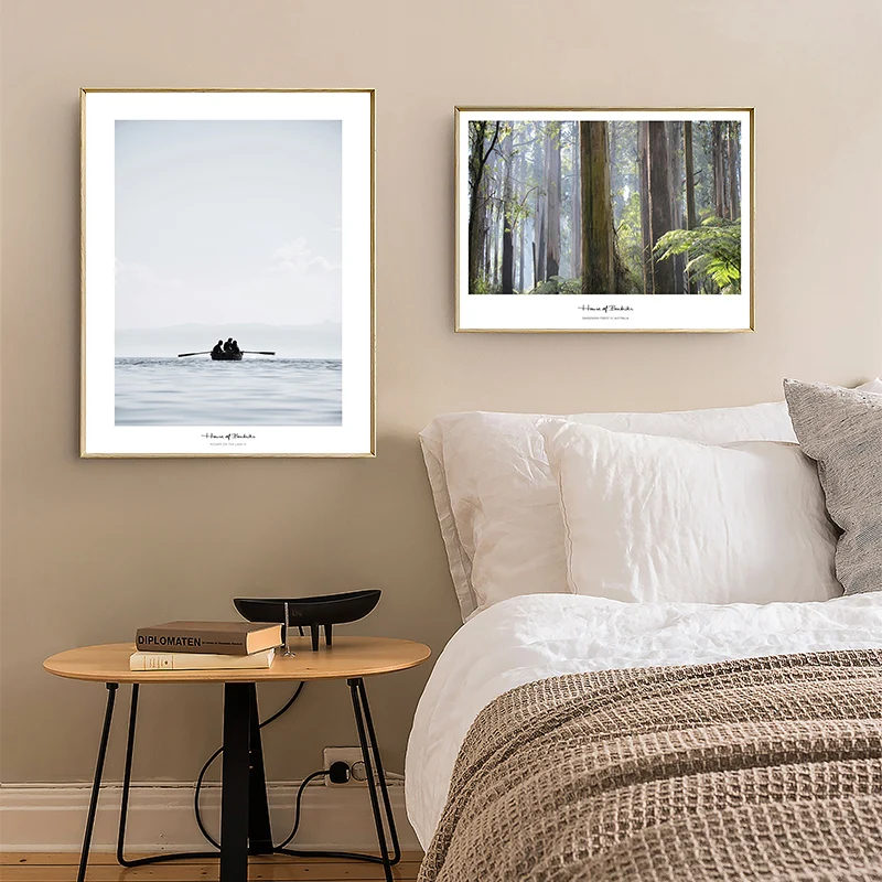 Скандинавские принты зеленое лесное дерево и озеро настенные картины для