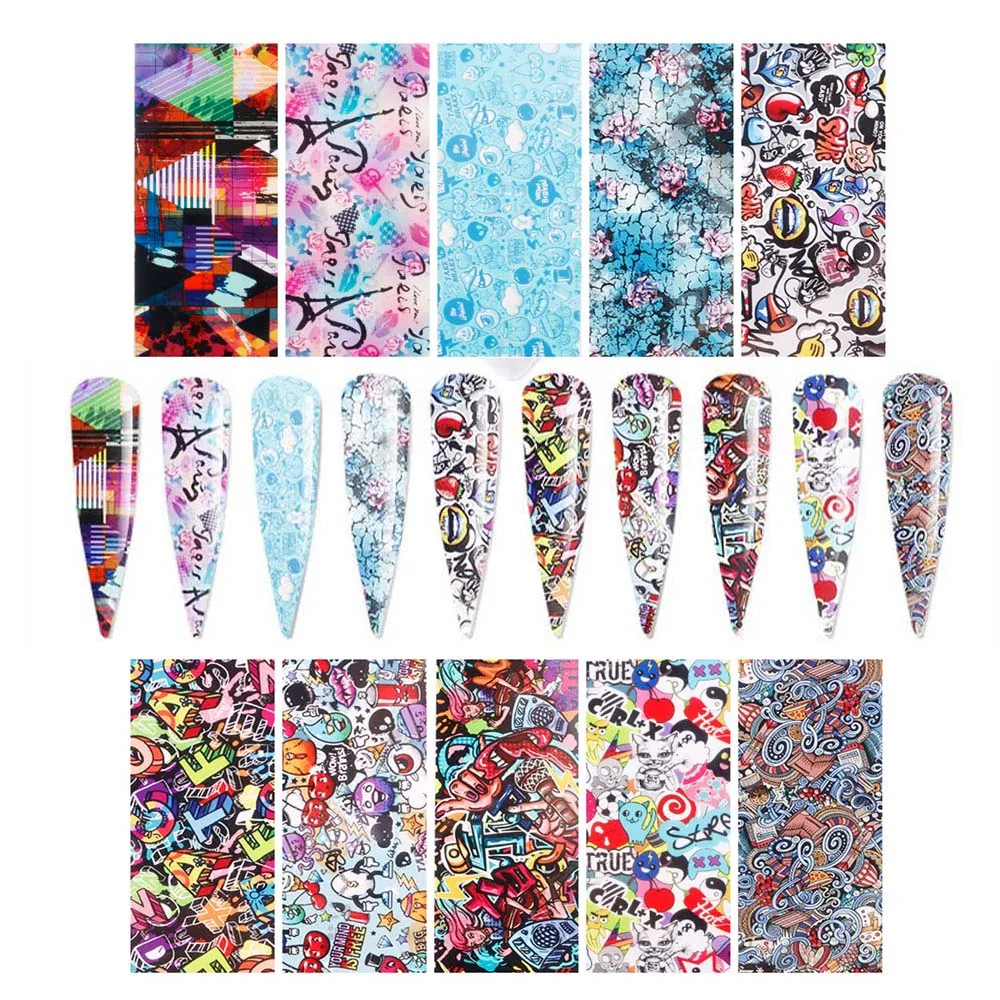 

4100cm Spring Flower Flame Cartoon Nail Transfer Foil Sticker Holographic Blossom Gradient Dazzling Nail Foil Sticker