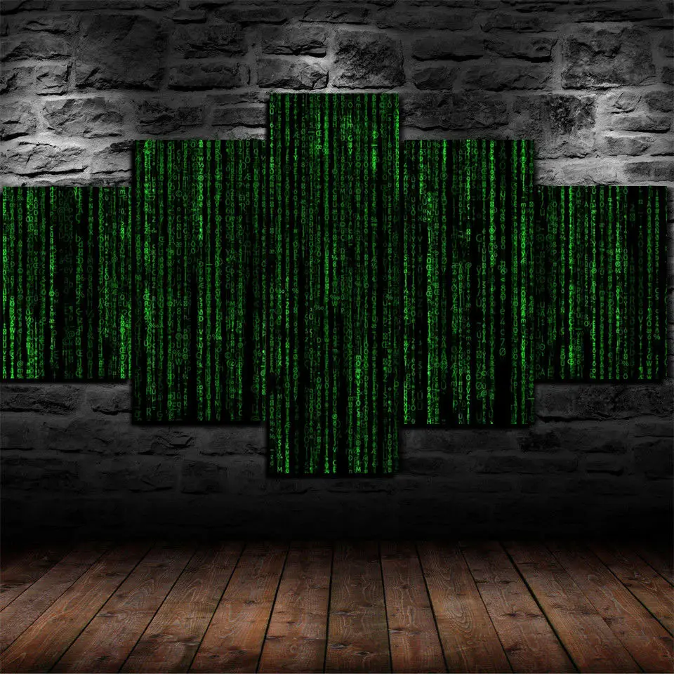 Постер по мотивам фильма &quotМатрица с зеленым кодом&quot 5 панелей Картина на холсте