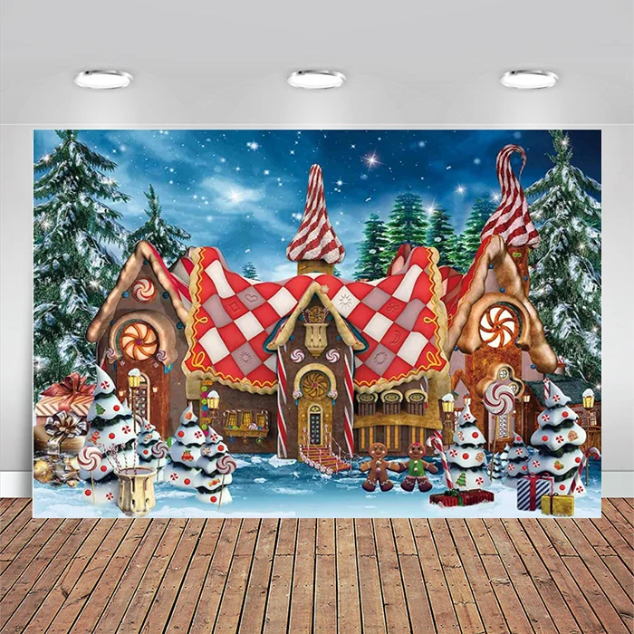 Gingerbread Land Photo Backdrop for Photography Pictures Winter Merry Christmas Xmas House Cookies Exchange Candyland Baby Show