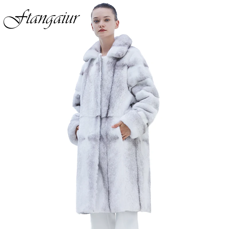 

Ftangaiur Winter Import Cross Velvet Mink Coat Female Slim Natural Fur Coat Women Double-Face Long Real Mink Fur Coats