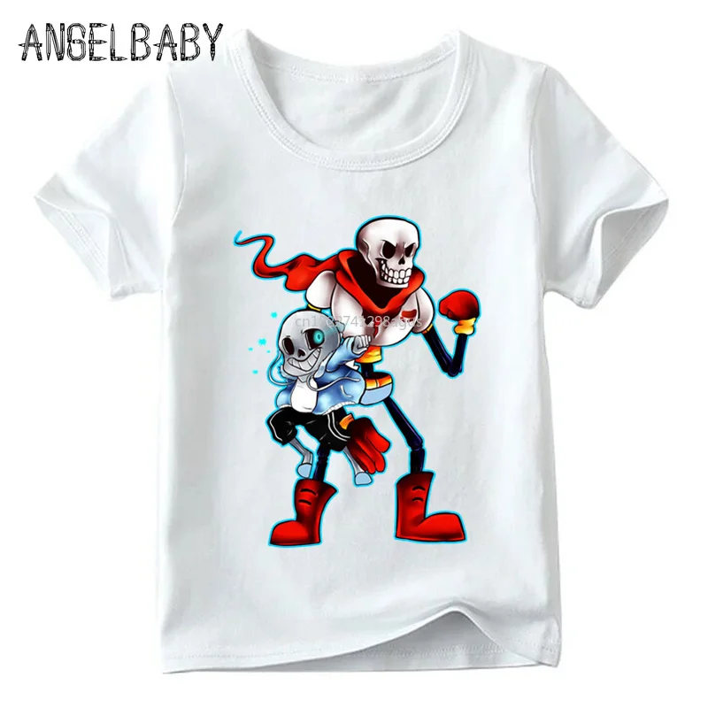 

Детская футболка с принтом «Sans And Papyrus Skulll Brother» летние белые топы для мальчиков и девочек, детская забавная футболка ooo4093