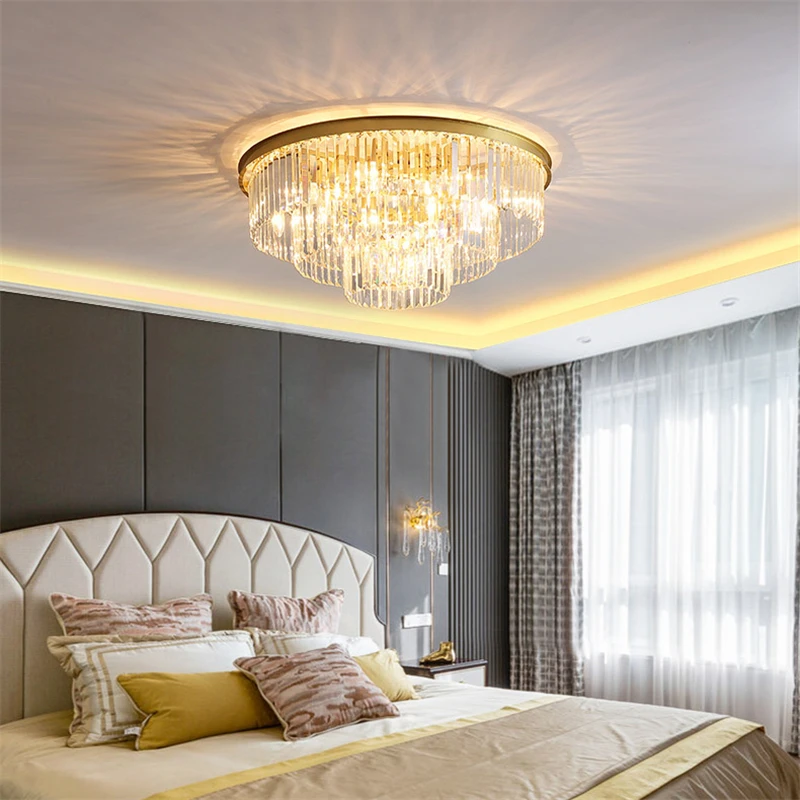 Роскошный потолочный светильник в скандинавском стиле с золотыми кристаллами