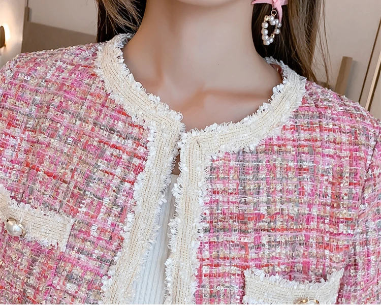 

2019 Autumn Winter Vintage Tweed 2 Piece Sets Outfits Women Long Sleeve Coat Jacket + A-line Mini Skirt Suits Ladies Elegant Set