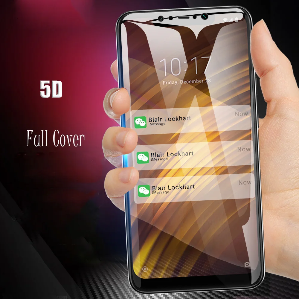 5D полное покрытие из закаленного стекла для Xiaomi Pocophone F1 Защитная пленка экрана Poco