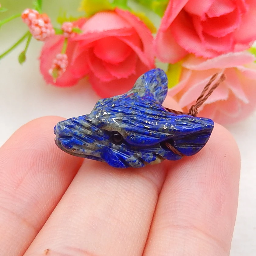 

Handmade Lapis Lazuli Carved Wolf Head Pendant Bead, 23x16x9mm，4g