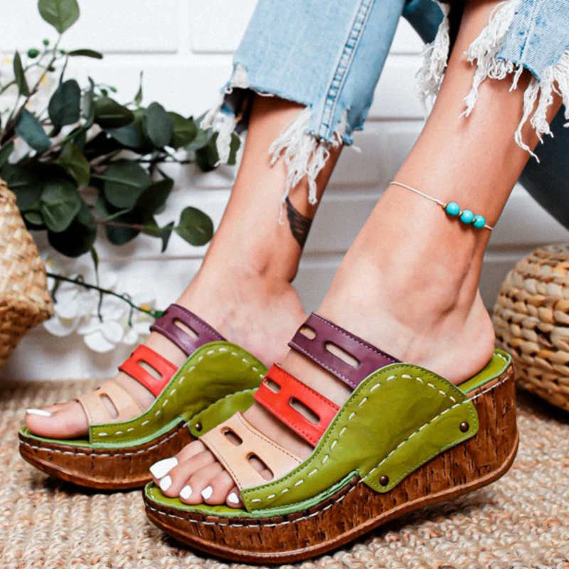 Женские кожаные тапочки Модные женские босоножки на высоком каблуке уличные