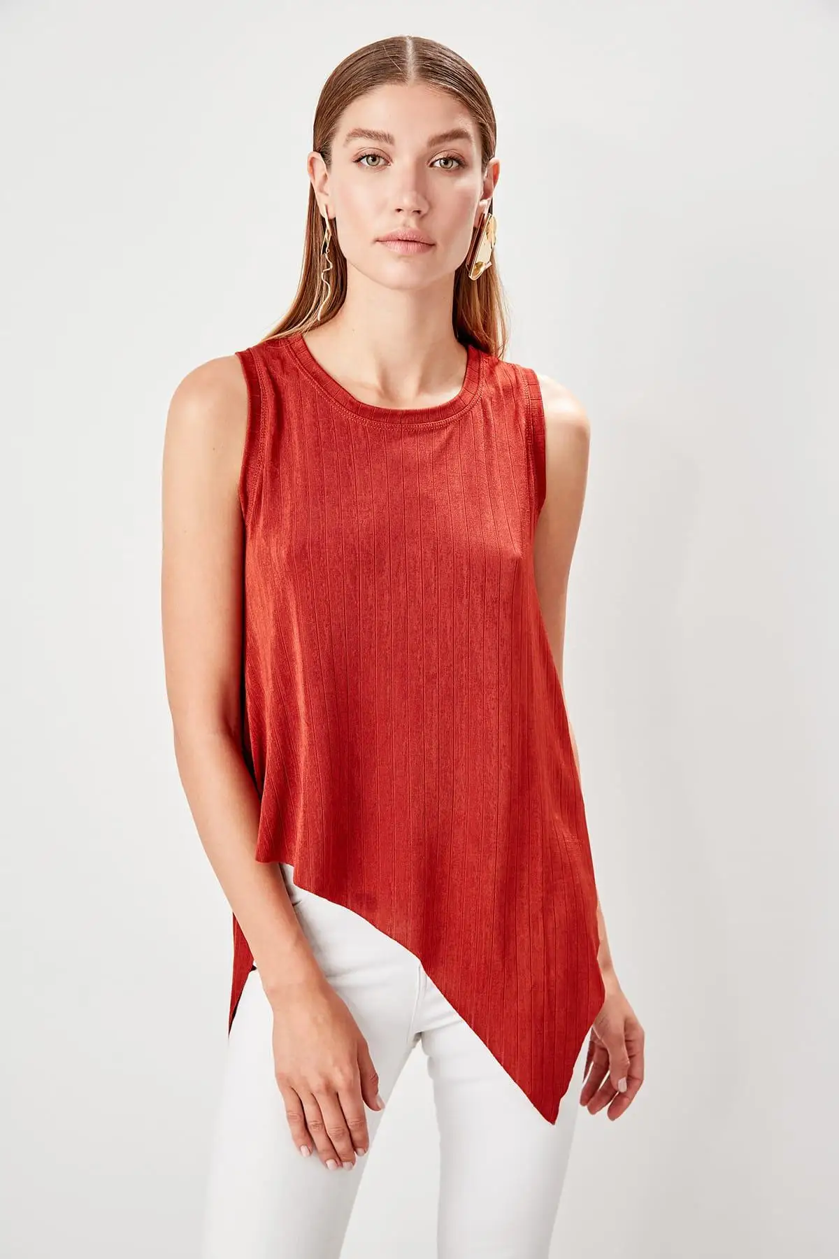 Trendyol Tile Asymmetrical Detaylı Knitted Blouse TWOAW20BZ0144 | Женская одежда