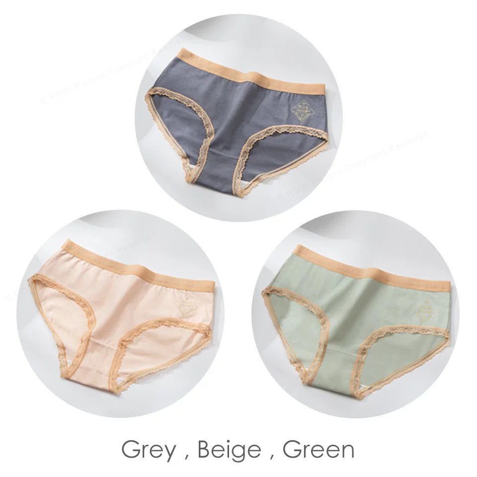 Grey Beige Green Новое поступление, хлопковые бесшовные трусы для женщин, удобные кружевные трусы, антибактериальное белье, женское нижнее белье, 3 шт./партия - Цвет: Grey Beige Green