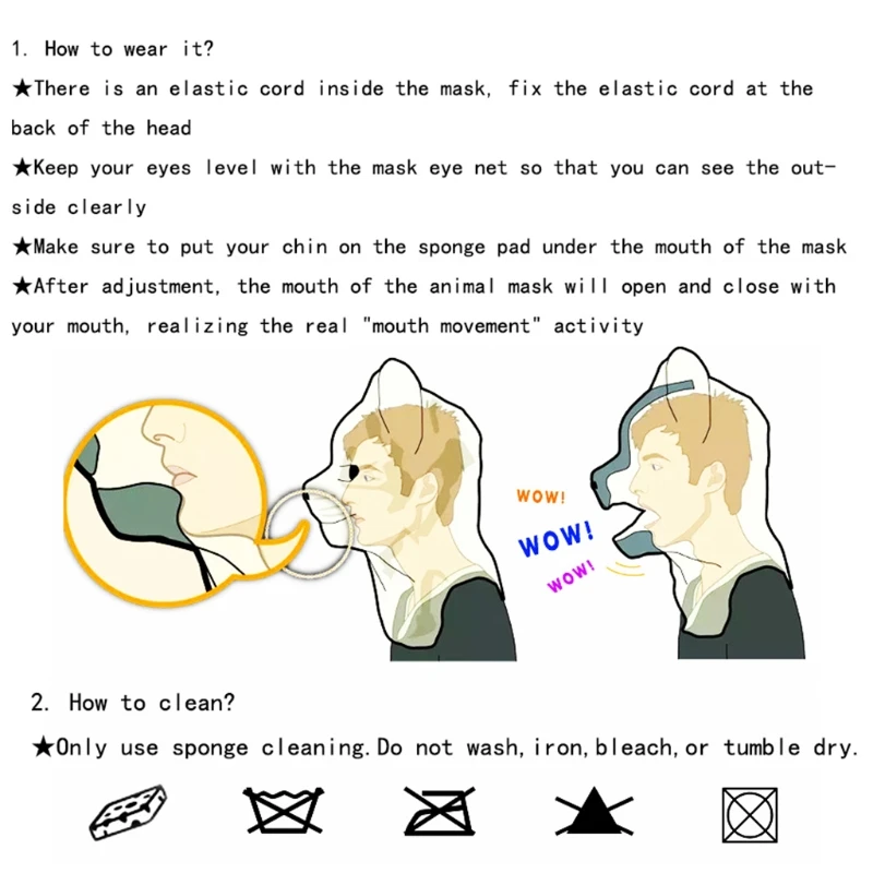 

High-End Simulation Animal Mask Mouth Moves Halloween Funny Mask For Adults