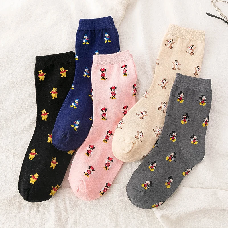 

Cartoon Socks Mouse Donald Duck Cute Funny Women Middle Tube Socks Ladies Casual Comfortable Warm Cotton Socks
