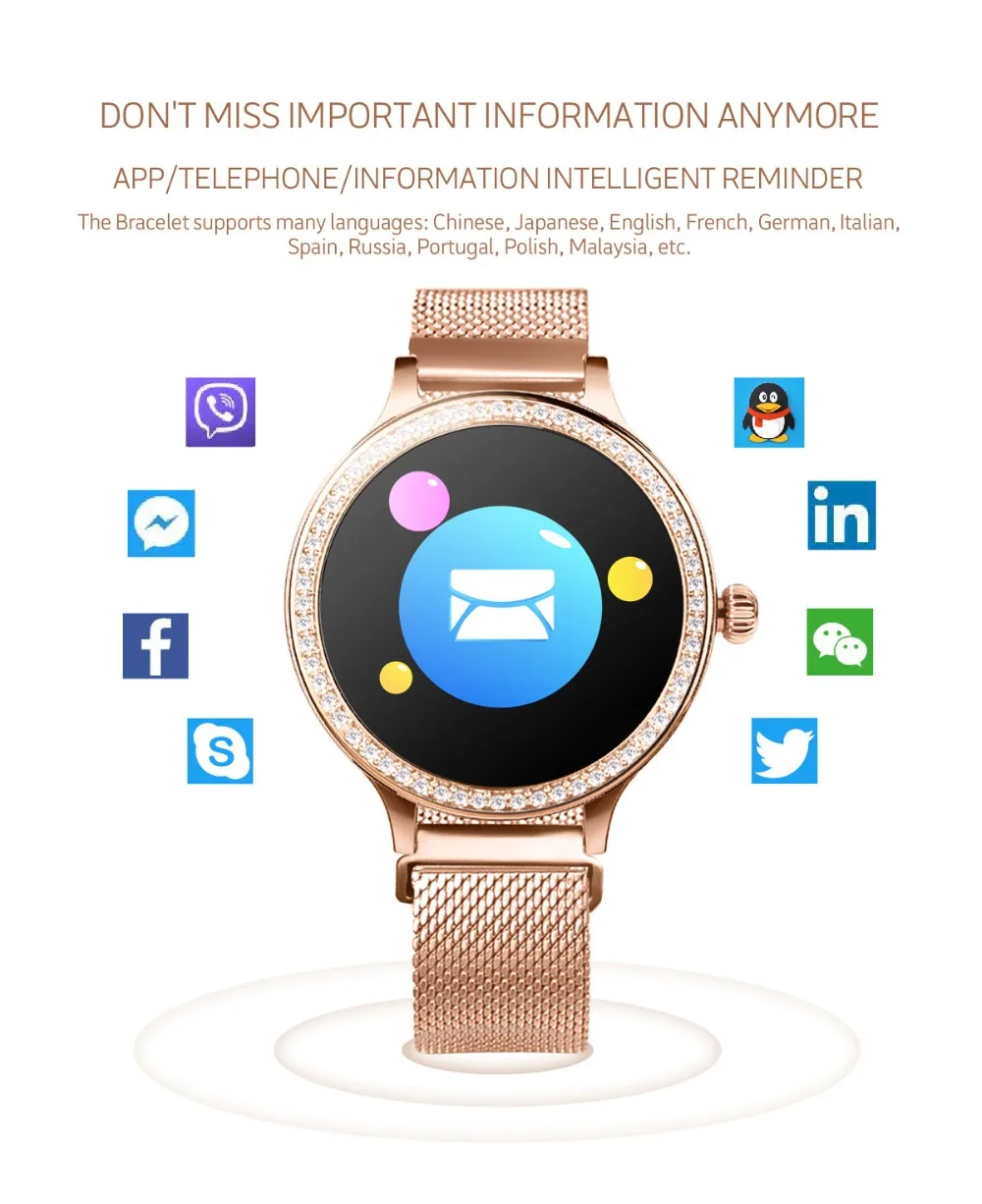 

Women Smart Watch Fitness Tracker Heart Rate Blood Pressure Physiological Monitor IP67 Waterproof Bluetooth for IOS Android 2020
